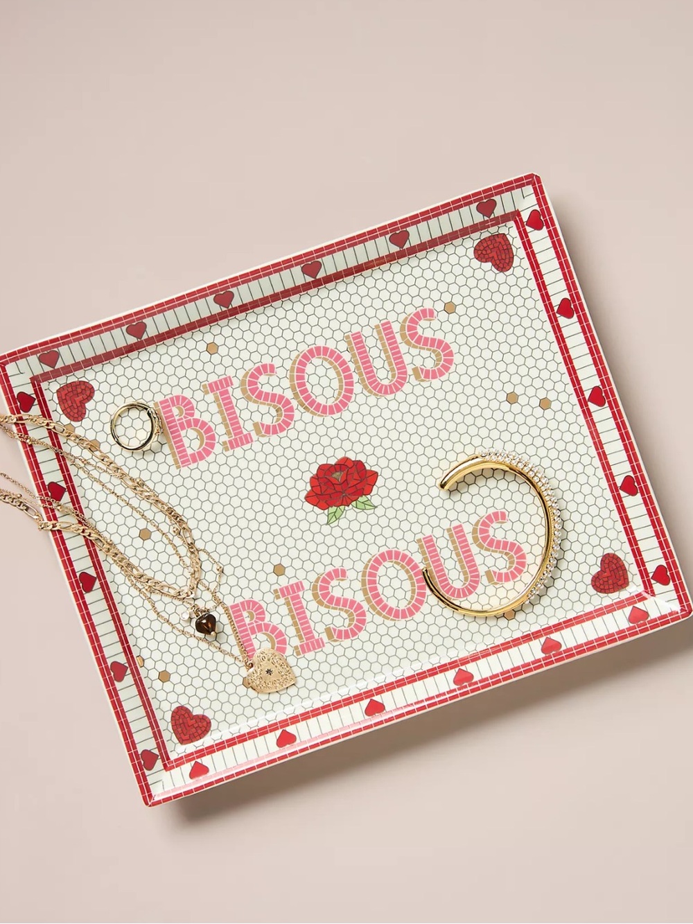 Anthropologie The Bistro Tile Stoneware Vanity Tray - Valentine Edition